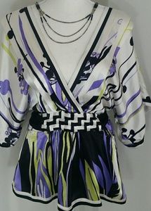 bebe 3/4 sleeve colorful silk blouse